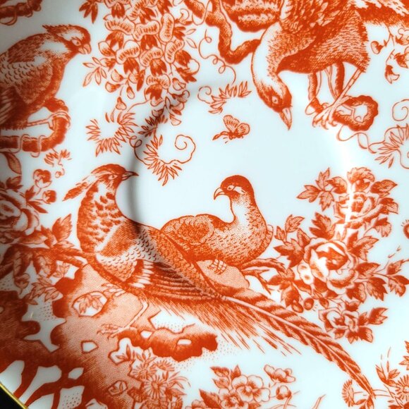 Royal Crown Derby Red Aves Pattern Saucer Plate 6.25", Bird Plate - Picture 2 of 5